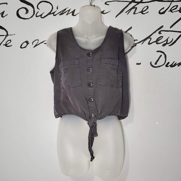 thread & supply Black Sleeveless Front Bottom Knot Top, S - Picture 1 of 5